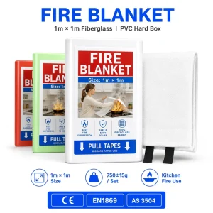 Fire Blanket Fiberglass PVC Hard Box 1x1m CE EN1869 Kitchen Safety Emergency Tool