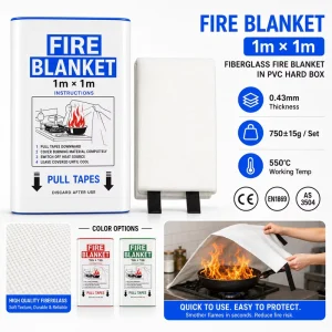 Fire Blanket Fiberglass PVC Hard Case 1*1m CE EN1869 Kitchen Safety Product