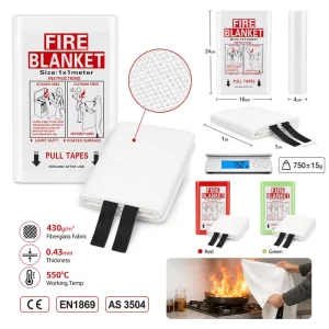 Fire Blanket Fiberglass PVC Hard Case 1*1m Kitchen Emergency Fire Safety Tool