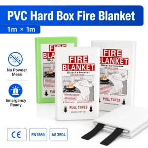 Fire Blanket Safety Equipment Fiberglass PVC Hard Case 1x1m Kitchen Fire Control