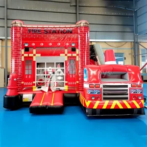 Fire Engine Bouncy Castle with Slide Fire Department Inflatable Bouncer Inflatable Fire Truck Bounce House