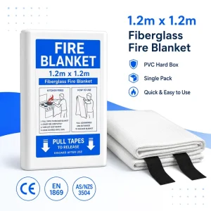 Fire Extinguisher Blanket 1.2*1.2m 0.43mm Woven Fiberglass PVC Hard Case CE EN1869 Retail Single Pack OEM