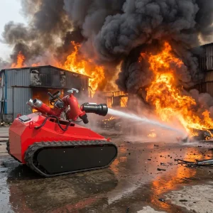 Fire Rescue Crawler Unit Metal Construction Durable Rubber Track Electric Spray Cannon