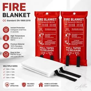Fire Resistant Safety Fiberglass Emergency Fire Blanket UK Approved Easy Operation for Class a B Fires Home Kitchen Use