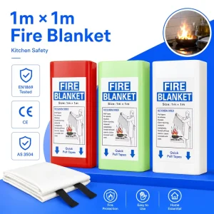 Fire Safety Blanket PVC Case Fiberglass 1x1m EN1869 Kitchen Emergency Tool