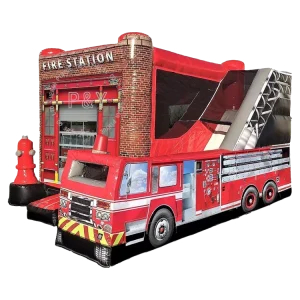 Fire Station Inflatable Fire Truck Combo Bouncer Brincolin Con Resbaladilla Bouncy House with Blower
