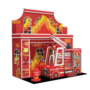 Fire Station Role Play Interactive Game Mini Town Playhouse for School Indoor Playground 180*230*240cm 4sqm PVC