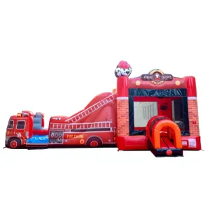 Fire Truck Bouncy House with Slide and Ball Pit Kids Jumping Castle Inflatable