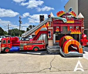 Fire Truck Inflatable Bounce House with Slide for Fire Station Open Day