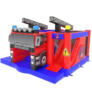 Fire Truck Themed Inflatable Bounce House with Slide Commercial Grade Firefighter Kids Play Castle for Parties Event Rentals