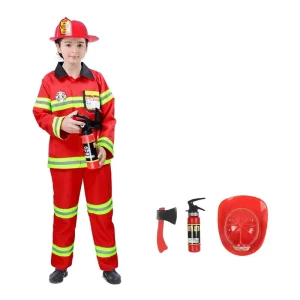 Fireman Costume for Kids Firefighter Pretend Role Play Dressup Kit for Children Fire Chief Outfit with Accessories