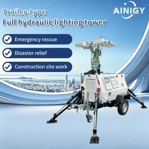 Full Hydraulic Mobile Light Tower Towable Engineering Emergency Lifting Lighting Vehicle
