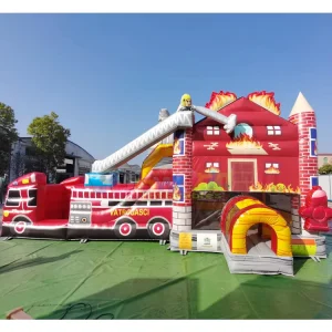 Funworld Commercial PVC Inflatable Fire Truck Bounce House with 3 Year Warranty Easy Setup & Outdoor Use