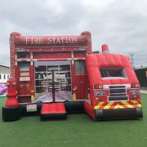 Giant Fire Truck Inflatable Bounce House with Slide Kids’ Rescue Themed Play Castle for Backyard Birthday Parties