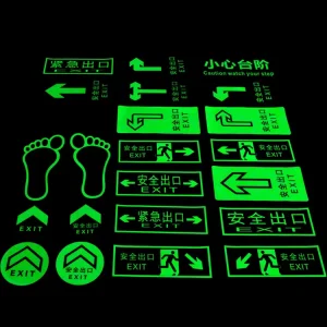 Glow In The Dark Photoluminescent Fire Extinguisher Signs Sticker Set Self Adhesive Emergency Exit Sign For Building Safety