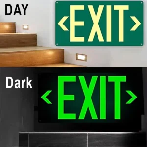 Green Photoluminescent Exit Sign with Removable Arrows Self Glowing Aluminum Fire Safety Sign No Electricity Needed