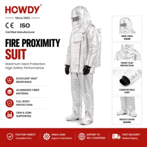 HOWDY Fire Protection 1000°C Aluminum Fireproof Suit EN469 Certified Heat Resistant Suit for Firefighter Industrial Fire Safety