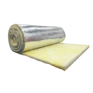 HVAC Duct Wrap Fiberglass Insulation Roll 25mm 24kg/m3 Glass Wool Blanket Class A1 Fire Rated Faced with FSK Aluminum Foil