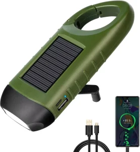 Hank Crank Emergency LED Flashlight USB Rechargeable Small Flashlight with Hiking Buckle Dynamo Flashlight for Outdoor Camping