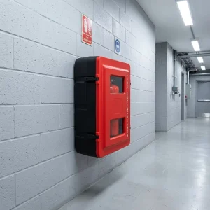 Heavy Duty PVC Fire Extinguisher Cabinet 715*540*270mm Rolled Plate for 9-12kg Extinguishers