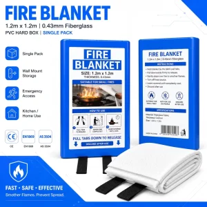 High Temperature Resistant Fiberglass Fire Blanket 1.2m 0.43mm Flame Retardant PVC Hard Case CE EN1869