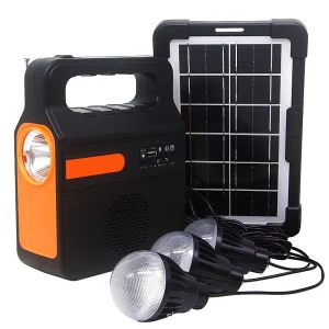 Home Emergency Searchlight Solar Flood Light Kit with MP3 FM Radio Bright LED Bulbs Mobile Phone Charger USB Ports