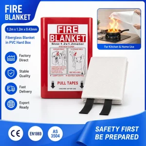Home Office School Fire Emergency Blanket 1.2*1.2m 0.43mm Fiberglass Hard PVC Box Single Retail CE Certified