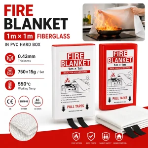 Hotel Kitchen Fire Blanket Fiberglass PVC Hard Case 1*1m CE Certified Emergency Use