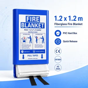 Hotel Resort Fire Safety Blanket 1.2m 0.43mm 100% Fiberglass CE EN1869 PVC Hard Box Single Pack Bulk OEM Order