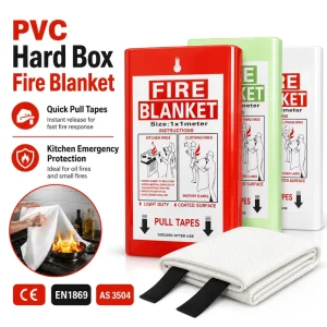 Household Emergency Fire Blanket 1*1m Fiberglass PVC Box CE EN1869 Certified Safety Product
