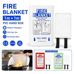 Household Kitchen Fire Safety Blanket 1x1m PVC Hard Case Fiberglass CE Approved Emergency Use