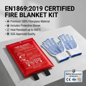 Huarui CE Certified German EPR Packaging 1x1m Kitchen Fire Blanket Fiberglass Fireproof Safety Blanket Quick Release Design