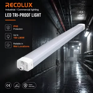 IP65 LED Waterproof Light 160lm/W Sensor Emergency Linear Fixture 5-Year Warranty CRI90 Wet Location 120 Beam Angle