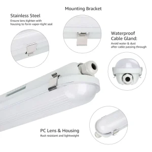 IP65 Tri proof LED Light 40W Dimmable Emergency or Motion Sensor Option Vaporproof Waterproof 5 year Warranty for Industrial Use