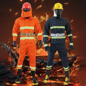 ISO Certified Aramid Fireproof Men’s Rescue Firefighter Suit with Reflective Strips Waterproof & Heat-Resistant up to 400C