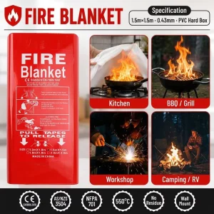 Impact-Resistant PVC Hard Box 1.5m Fire Blanket 430gsm Fiberglass CE Certified Kitchen Emergency