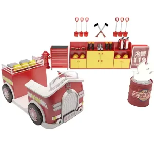 Indoor Playhouse Toy Simulation Fire Station Set Scenario Simulation Fire Fighting and Fire Extinguishing Scenes Equipment wooden pretend play