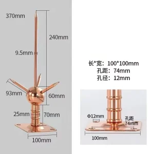 Industrial Grade Lightning Rod Household Roof Purple Copper Trident Lightning Arrester
