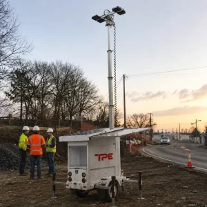 Industrial Grade Solar Light Tower Trailer Rugged All Weather Off Grid 4*150W LED Hydraulic Mast Rapid Deployment for Job Sites