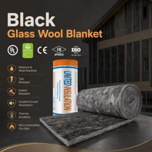 Industrial HVAC System Duct Liner Dark Soundproof Flame Retardant Glass Wool 24kg m3 25mm Warehouse Duct Insulation Blanket