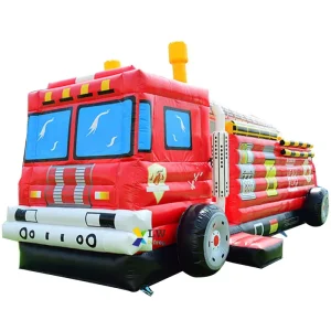 Inflatable Bouncer Firetruck Obstacle 3 in 1 Game Fire Truck Bounce House with Slide Commercial