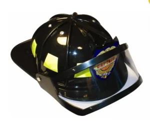 Kids Black PP Material Firefighter Safety Helmet for Firefighting and Halloween With Flip Down Shield