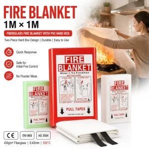 Kitchen Fire Blanket 1*1m Fiberglass CE AS 3504 Approved PVC Hard Case Rapid Response Safety