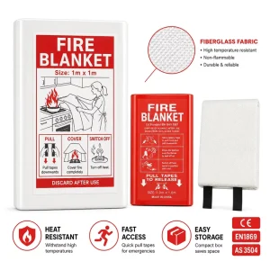 Kitchen Fire Protection Blanket 1*1m Fiberglass CE Certified PVC Hard Box OEM Supplier Export