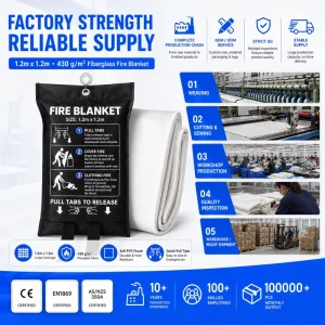 Kitchen Grease Fire Blanket 1.2*1.2m 430gsm Fiberglass PVC Pouch Single Pack for Home Safety Range