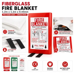 Kitchen Grease Fire Blanket 1.2*1.2m Fiberglass PVC Hard Case Fast Access Pull Tabs