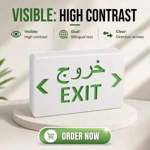 LED Exit Sign TUV CE Approved Flame Retardant ABS 180 Minutes Emergency Backup Damp Location Suitable Middle East Europe Market