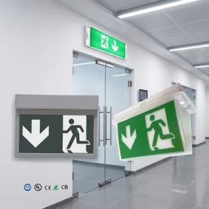 LED Metal Running Man Emergency Evacuation Exit Sign Light with 3W Output IP65 Rated 3H Emergency Wall Mounted Down Arrow Legend