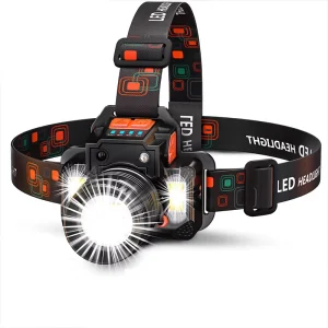 LED Sensor Headlamp Rechargeable 7 Modes 3000 LM Waterproof Head Flashlight Adjustable with COB Red Blue Light for Outdoor Home