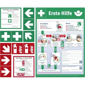 Large BG Info Package Notice First Aid Safety Signs Fire Protection Signs Behavior in the Event of Fire Behavior in Accidents